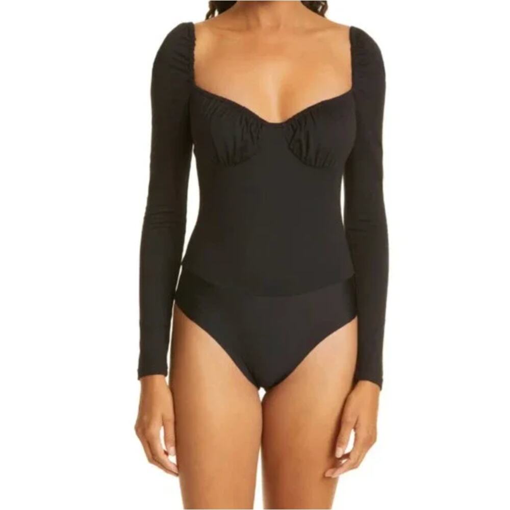 CAMI NYC Black Cooper‎ Tie Back Bodysuit Long Sleeve XL
